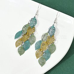 Серьги-подвески в форме листьев из нержавеющей стали 430&nbsp;EJEW-A137-06P-02