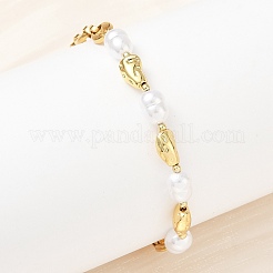 Pulseras de cadena de perlas de imitación de acero inoxidable 304 y plástico ABS de la marca Nuggets&nbsp;BJEW-A169-07G