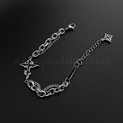 Eleganti bracciali in acciaio inossidabile con maglie e ciondoli a forma di croce scura&nbsp;PW-WGB6681-01