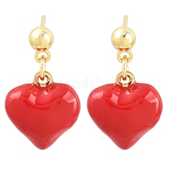 Boucles d'oreilles pendantes en laiton émaillé en forme de cœur pour la Saint-Valentin&nbsp;EJEW-Z164-19G-05