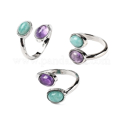 Fingerringe aus natürlichem Amethyst und Amazonit&nbsp;X-RJEW-A068-02P-02