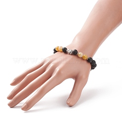 Pulsera elástica de roca de lava natural y jade topacio con cuentas de aleación&nbsp;BJEW-TA00147-02