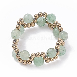Anello per dito con perline intrecciate in avventurina verde naturale e semi di vetro&nbsp;RJEW-JR00465-02