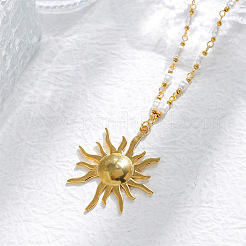 Ожерелья с подвеской в виде солнца из нержавеющей стали 304 с искусственным жемчугом ABS&nbsp;NJEW-Z107-01G