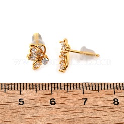Orecchini a bottone con micro pavé di zirconi cubici trasparenti in ottone a farfalla&nbsp;EJEW-B131-01G