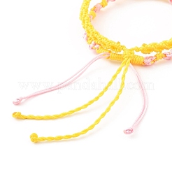 2 bracelet cordon tressé fleur de pêcher 2 couleurs&nbsp;BJEW-JB07610-01