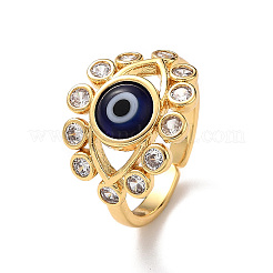 Offener Bunte Malerei-Evil-Eye-Manschettenring mit klarem Zirkonia&nbsp;RJEW-L104-03G