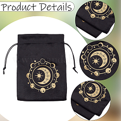 2 pochette de rangement en velours imprimé lune avec cordon de serrage pour carte de tarot&nbsp;ABAG-CN0001-79B