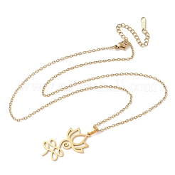 Ожерелья из полой нержавеющей стали 304 с подвеской в виде цветка лотоса в форме ом для йоги&nbsp;NJEW-Z073-02G-02