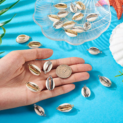 24 шт. 4 стиля гальванизированных соединителей из ракушек каури для подвесок и кулонов&nbsp;SHEL-TA0001-25