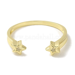 Стойкие латунные браслеты с микро-паве и прозрачным кубическим цирконием со звездами и открытыми манжетами для женщин BJEW-P323-05G