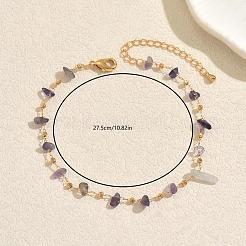 Bracelets de cheville en laiton avec perles de fluorite naturelle pour femmes&nbsp;GS4287-2