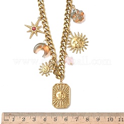 Женские ожерелья с подвесками в виде цветка солнца и луны из нержавеющей стали 304 и акрила&nbsp;NJEW-G180-08G