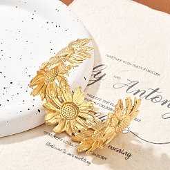 Ионное покрытие(ip) цветок 304 нержавеющая сталь манжеты браслеты для женщин&nbsp;BJEW-A026-01G-01