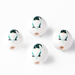 Расписные круглые бусины из натурального дерева WOOD-N006-180A