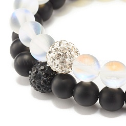 Set di bracciali elastici in pietra di luna sintetica e perline rotonde in pietra nera&nbsp;BJEW-JB07487