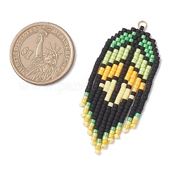 Grands pendentifs en forme de feuille faits à la main avec des perles de verre&nbsp;PALLOY-MZ00931-02