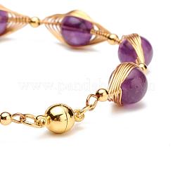 Bracciali con perline di ametista naturale per uomo donna&nbsp;BJEW-TA00012-03