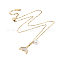 Collares redondos con colgante de cola de ballena y perlas de imitación de ABS&nbsp;NJEW-N055-06G
