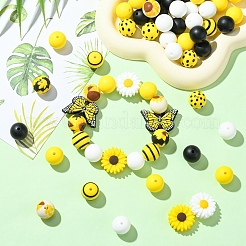 Наборы круглых силиконовых бусин с принтом&nbsp;SIL-YW0001-59