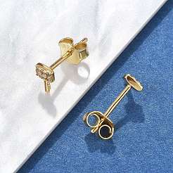 Серьги-гвоздики key s925 из стерлингового серебра с микропаве из прозрачных кубических цирконий для женщин&nbsp;EJEW-K307-03B-G