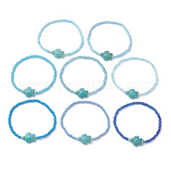 Juego de 8 pulsera elástica con cuentas de semillas de vidrio y turquesa sintética para mujer.&nbsp;BJEW-MZ00319