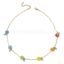 Blumenketten aus Glasperlen in Regenbogenfarben&nbsp;NJEW-TA00173-01