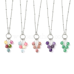 Collana da donna con ciondolo a nappa con perline a cubo sfaccettato in pietre preziose miste naturali e catena a satellite in acciaio inossidabile 304.&nbsp;NJEW-JN06448