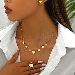 Элегантные винтажные серьги-гвоздики в форме сердца из нержавеющей стали со стразами и двухслойные комплекты ожерелий для женщин AW6006