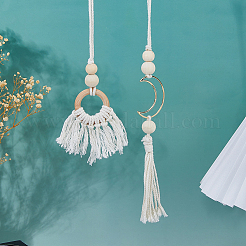 4шт 2 стиля бусины из натурального дерева подвеска-кисточка декор&nbsp;HJEW-FH00189