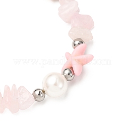 Браслеты из бусин из натурального розового кварца и синтетической бирюзы для женщин&nbsp;BJEW-JB12416-02