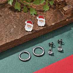 3 paire de boucles d'oreilles créoles et clous d'oreilles de Noël en acier inoxydable 304 pour femmes&nbsp;EJEW-K279-16P-04