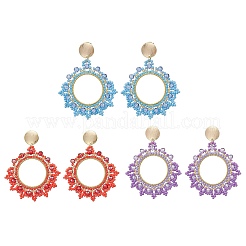 3 пара сережек-гвоздиков из плетеного стеклянного бисера&nbsp;EJEW-MZ00597