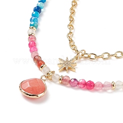 Conjuntos de collar con colgante de jade blanco y cuentas de ágata natural en forma de lágrima&nbsp;NJEW-JN04093