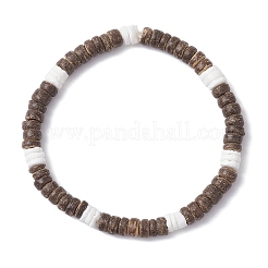 Браслеты из натуральных плоских круглых бусин из кокоса и белой скорлупы для женщин&nbsp;BJEW-JB12460-02