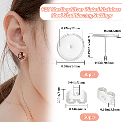 50 шт. плоские круглые серьги-гвоздики из нержавеющей стали 304&nbsp;STAS-BBC0005-84D