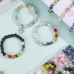 Наборы для самостоятельного изготовления браслетов из круглых бусин из натуральных и синтетических драгоценных камней&nbsp;DIY-SC0030-80