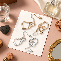 4 пара двухцветных железных сережек-сердечек с подвесками&nbsp;EJEW-HY0001-43