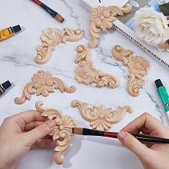 8шт 2 стиля резного деревянного углового украшения&nbsp;WOOD-FH0002-28