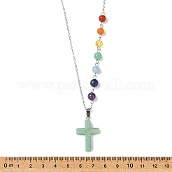 Chakra-Anhänger aus natürlichem grünem Aventurin mit religiösem Kreuzmotiv&nbsp;NJEW-JN06268-01
