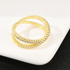 Латунные микро проложить пальцев кольца кубического циркония&nbsp;RJEW-D340-01G-02