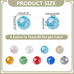 540шт 9 цвета прозрачные стеклянные бусины&nbsp;GLAA-HY0001-54