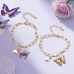 4шт 2-цветный сплав браслеты с подвесками в виде бабочек&nbsp;BJEW-HY0001-12
