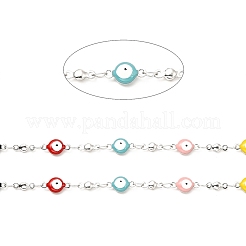 Piatto rotondo smaltato con catene a maglie malocchio&nbsp;CHS-G021-01P-02