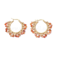 3 paire de boucles d'oreilles créoles en laiton et pierres naturelles&nbsp;EJEW-TA00782