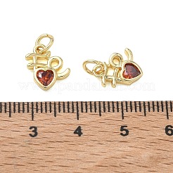 Breloques en laiton serties de micro-pavés de zirconiums cubiques rouge foncé pour la Saint-Valentin&nbsp;LS-KK-T085-14G