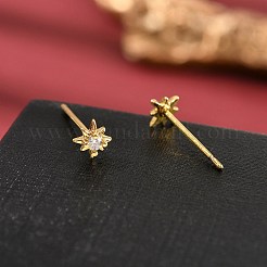 Серьги-гвоздики из прозрачного кубического циркония с микропаве из латуни в форме звезды&nbsp;EJEW-D318-08G