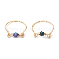 2 шт. экологически чистые медные кольца из натурального агата и содалита&nbsp;RJEW-JR00885