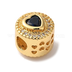 Плоская круглая с рисунком в виде сердца стойка покрытие латунь микропаве кубический цирконий европейские бусины&nbsp;KK-G511-01G-02