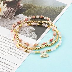Ensembles de bracelets extensibles en quartz rose naturel et rhodonite&nbsp;BJEW-JB06255-01